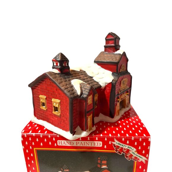Hand Painted Illuminated Ceramic Firehouse Christmas Village Decor Liberty Bell - Picture 3 of 8